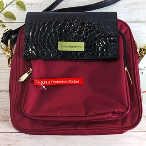NWT Samantha Brown  RFID  Crossbody in BURGUNDY w Black Croco .